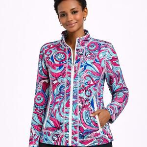 Talbots Pink & Blue Swirl Full Zip Activewear Jacket - Small Petite